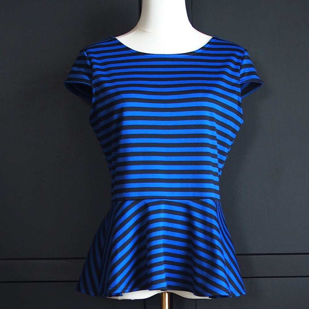 Smart Set | Chic Blue and Black Striped Peplum Top